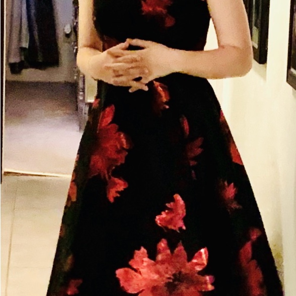 Calvin Klein Black Dress with Red Floral Design